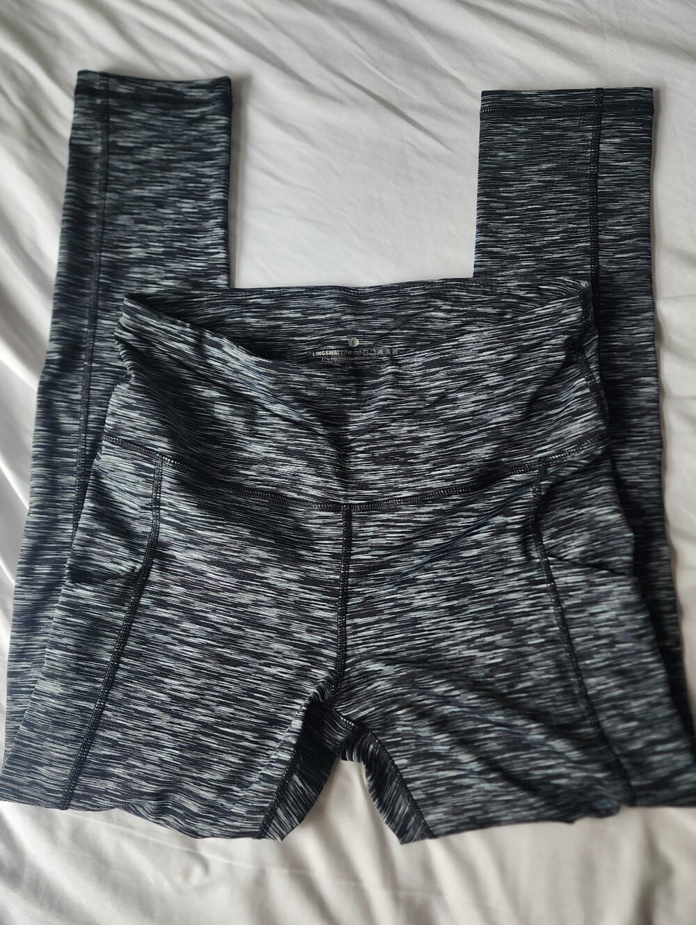 Lingswallow High Waist Gray Yoga Leggings Athletic Gym Pants Pockets Size Large